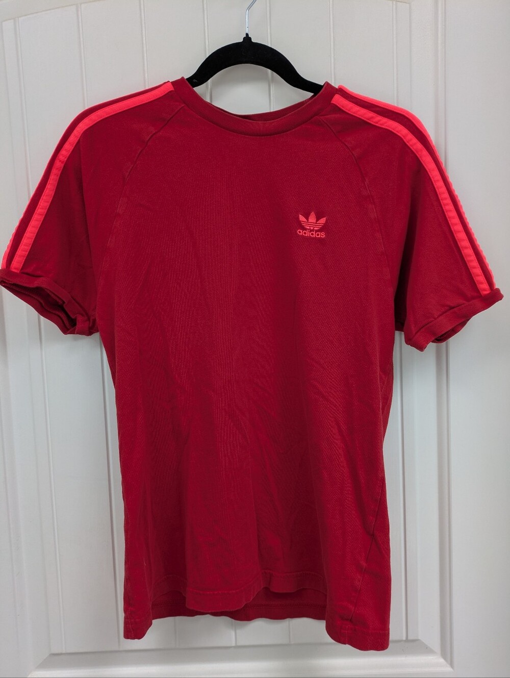 adidas Men’s Red Tee with Coral Shoulder Stripes